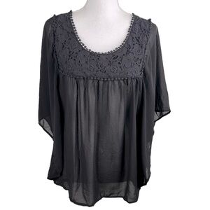 Xhilaration Black Sheer Boho Flowy Lace Top Size Medium